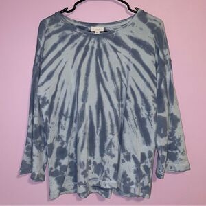 Pure Jill by J Jill S Blue Boho Tie-Dye Long Sleeve Tee Cotton Knit